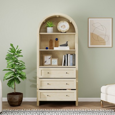 Modern Farmhouse Arched Bookcase Kitchen Pantry with Adjustable Shelves Wood Storage Cabinet for Kitchen, Dining,Living Room-Tanpinhause