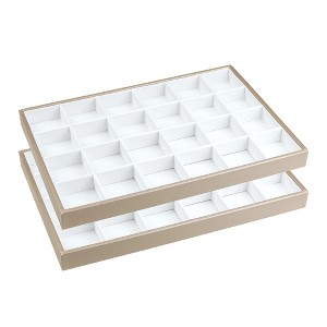 Unique Bargains Stackable PU Leather Jewelry Organizer Tray with Removable Dividers for Drawer Inserts Set of 2 - 1 of 4