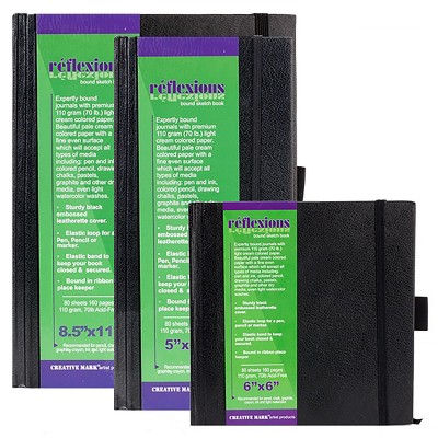 Creative Mark Reflexions Hardbound Sketch Book Triple Pack 5X11" + 6X6" + 8.5X11", Off-White