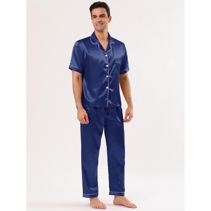 Lars Amadeus Men's Classic Satin Pajama Sets Short Sleeves Night Sleepwear, 2 of 6
