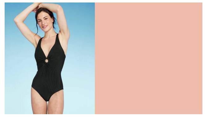 Women's Ribbed Plunge Ring Detail One Piece Swimsuit - Shade & Shore™, 2 of 6, play video