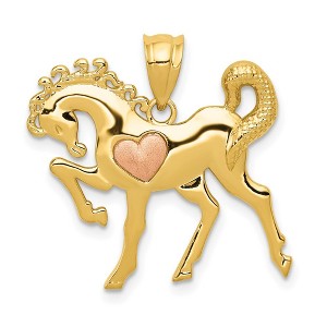 Black Bow Jewelry 14 Two Tone Gold Prancing Horse with Pink Heart Pendant - 1 of 4