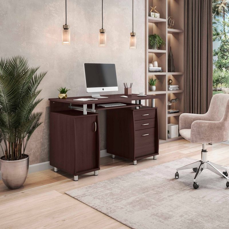 Complete Workstation Computer Desk with Storage Brown - Techni Mobili, 1 of 16