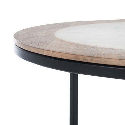 Transitional Round Agate and Metal Side Table in Brown/White
