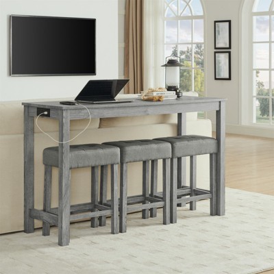 Aukfa 4-Piece Multi-Functional Dining & Bar Table Set with Built-in Power Outlet - Modern Space-Saving Solution for Living Rooms