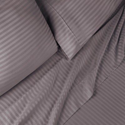 Twin XL Gray Egyptian Cotton Deep Pocket Stripe Sheet Set