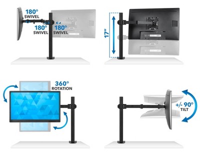 Black Adjustable Single Monitor Arm Desk Mount