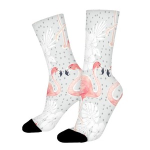 Flamingo Grey Women Printed Crew Socks Funny Funky Socks Soft Polyester Novelty Gifts for Artists Men - 1 of 1