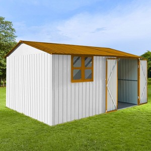 Kumasinova 10x12 Ft Metal Outdoor Storage Shed with Lockable Doors and Windows for Backyard,Garden,Patio,Yellow+White - 1 of 4