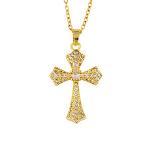 Anna-Kaci Gold Tone Rhinestone Cross Pendant Necklace Ideal for Religious Occasions - Gold-E - 1 of 4