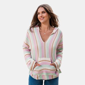 Women's Pastel Striped Hooded Pullover Kangaroo Pocket Hoodie Sweater - Cupshe - 1 of 4