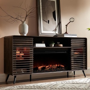 SinCiDo 70" Fireplace TV Stand, for 80" TV, w/ 36" Electric Fireplace, Remote Control, 3D Types of Flames & LED Lights, Slatted Sliding Doors,Drawers - 1 of 4