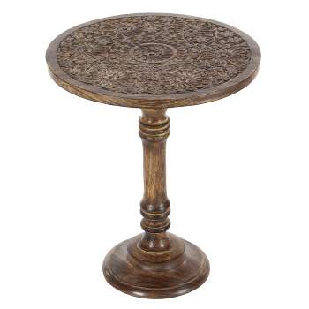 Carved Mango Wood Accent Table Brown - Olivia & May