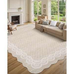 Scalloped Edge Area Rugs Modern Washable Bordered Geometric Soft Rug for Living Room Bedroom - 1 of 4