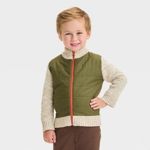 Toddler Boys' Quilted Zip-Up Sweater - Cat & Jack™ Olive Green - 1 of 3