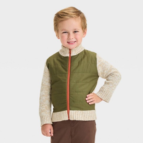 Toddler Boys Quilted Zip up Sweater Cat Jack Olive Green 5t Target