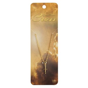 Dicksons 35-8394 Gold Tone Etched Box Cross 18 inch Gold Plated Metal Women's Necklace on Presentation Card - 1 of 2