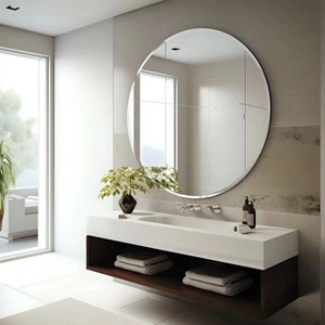 Round Frameless Bathroom Mirror for Over Sink with Beveled Edge - Circle Wall Mirror for Bathroom & Vanity, Elegant & Simple Look - 1 of 4