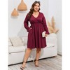 BLUEMING Plus Size Women Dress Faux Wrap V Neck Dress with Ruffle Cuff Bishop Sleeve Fall Midi Dress - 4 of 4