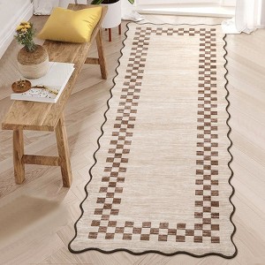 Scalloped Area Rugs Modern Bordered Accent Carpet, Non-Slip Geometric Floor Cover, Stain-Resistant Low Pile Indoor Mat - 1 of 4