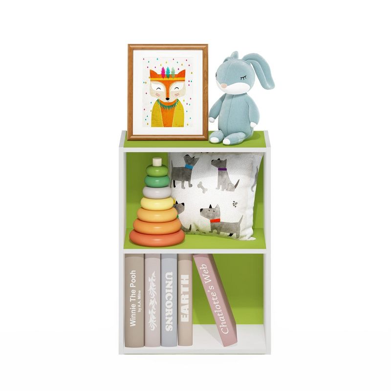Furinno Luder 2-Tier Open Shelf Bookcase, Green/White, 2 of 5
