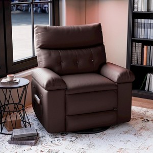 Modern Swivel Massage Recliner Chair, Power Rocking with Vibration and Heating, Overstuffed Faux Leather Single Sofa Chair - 1 of 4
