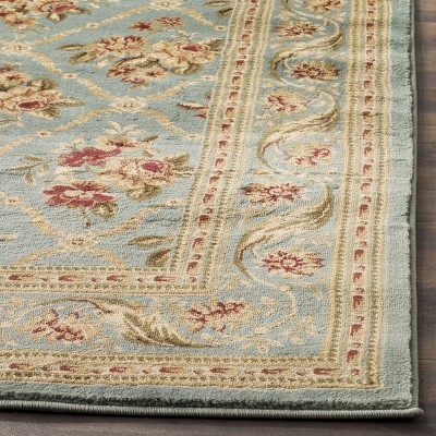 Blue Floral Border Square Synthetic Area Rug