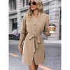 Women's Casual Long - Sleeve Tie - Waist Midi Dress, Solid Color Button - Up Shirt Dress - 2 of 4