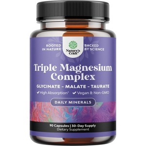 Triple Magnesium Complex, High Absorption Magnesium Taurate & Glycinate Malate Magnesium Blend for Sleep, Muscle, Bone, & Mood, Nature's Craft, 90ct - 1 of 4