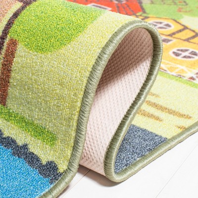 Kids Playhouse Light Green and Dark Gray Square Area Rug