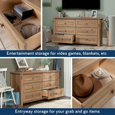 Sauder Hillmont Farm 6 Drawer Horizontal Dresser Timber Oak