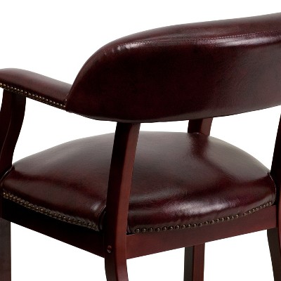 Oxblood Vinyl and Mahogany Traditional Accent Chair