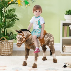 Whisen Kids’ Plush Ride-On Horse with Saddle, Stirrups, Sound Feature, Riding Toy Gift for Toddlers - Brown - 1 of 4