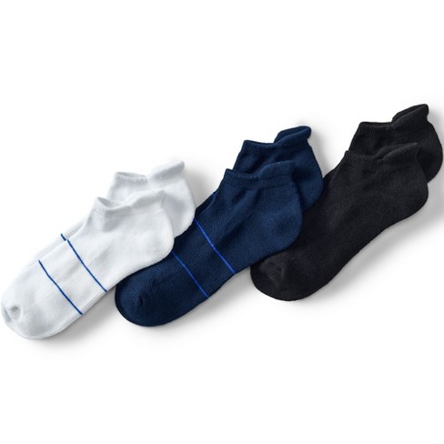 Lands' End Men's Performance Ankle Socks 3 Pack - Small - White/black ...