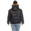 Women's Removable Faux Fur Hoodie Bomber Leather Jacket - White Mark - 3 of 4