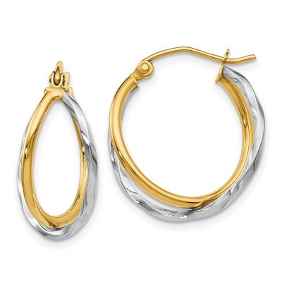 Black Bow Jewelry Polished Twisted Double Hoop Earrings in 14k Two Tone Gold, 22mm