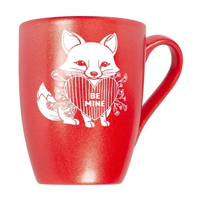 Elanze Designs Romantic Valentines Coffee Cup Mug 10 Ounce Ceramic With Shimmery Metallic Finish Be Mine Floral Fox Crimson Red