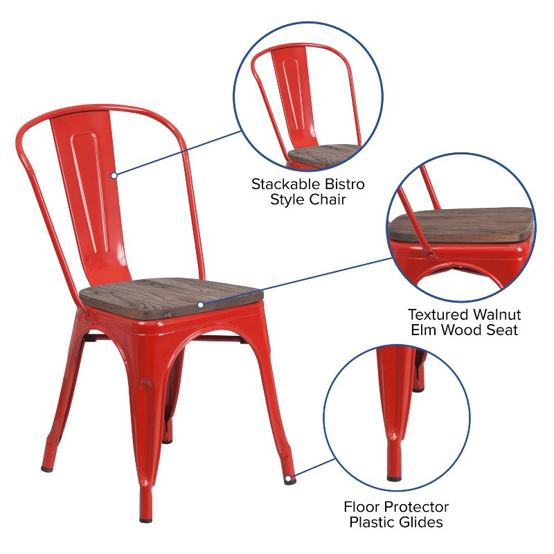 Flash Furniture Metal Stackable Chair with Wood Seat, 4 of 11