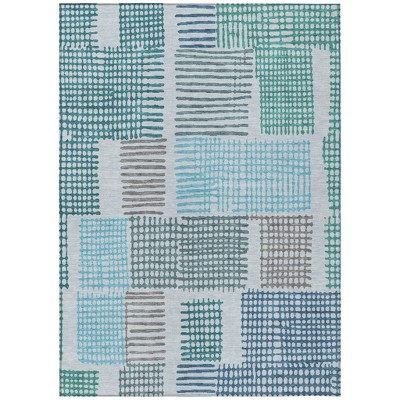 Aqua Ivory And Gray Geometric Washable Indoor Outdoor Area Rug