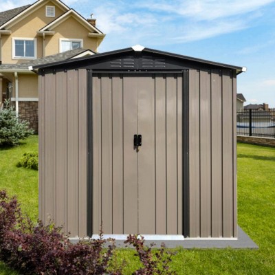 Syemin Storage Sheds Outdoor Lockable Door Storage Sheds 6ftx4ft Apex Roof Brown with Sliding Doors Roof Waterproof, Brown, 74"*42.5"*72"