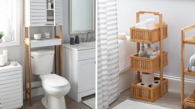 Dark Wood and Glass 2-Tier Bathroom Shelf with Chrome Towel Bar