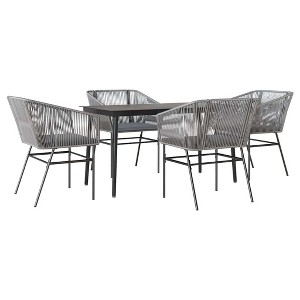 vidaXL Patio Dining Set with Cushions Table and Chairs Set Poly Rattan Glass - Gray 55.1" x 27.6" x 29.1" 4 Piece - 1 of 4