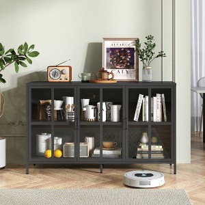 Heavy Duty Metal Sideboard Buffet Cabinet with Glass Doors, Adjustable Feet & Large Storage, Modern & Bedroom - 1 of 4