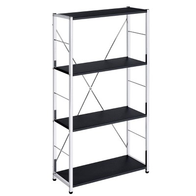 INFURNIC Decorative Bookshelf 4 Tier Rectangular Shelf with X Shape Cross Bar for Stylish Storage and Display, Black, 24.5"*11.5"*42.5"