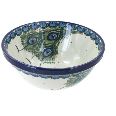 Blue Rose Polish Pottery Peacock Feather Cereal/Soup Bowl