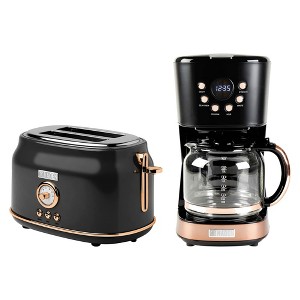 Haden Dorset 2 Slice Wide Slot Stainless Steel Toaster Bundled with 12 Cup Programmable Drip Coffee Maker Coffee Machine, Black & Copper - 1 of 4