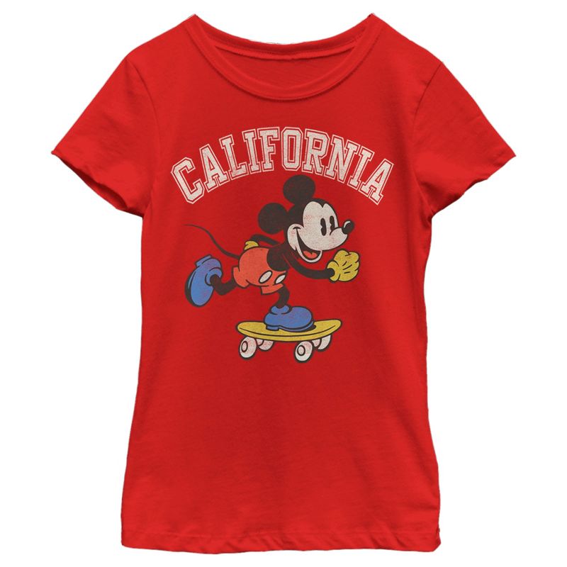 Girl's Disney Mickey Mouse California Skateboard T-Shirt, 1 of 6