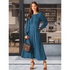 INSPIRE CHIC Women's Elegant Frilled Crewneck Midi Long Sleeve Pleated A-Line Flowy Dress with Pockets - 3 of 4