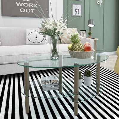 GlasFlength Living Room Modern Minimalist End Tables, Stylish and Fashion, Space Saving for Small Homes Spaces, Clear,35.43”*17.52”*19.69"