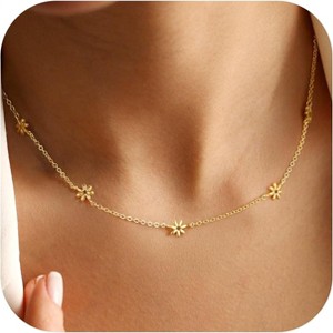 14K Gold Plated Charm Choker Necklace with Pearl & Clover, Cubic Zirconia Dainty Trendy Jewelry Gift for Women - 1 of 4